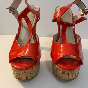 Aldo Orange Patent Cork Platform Sandals